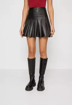 Мини-юбка Nmpaulo Hw Pleated Pu Mini Skirt Noisy May, черная