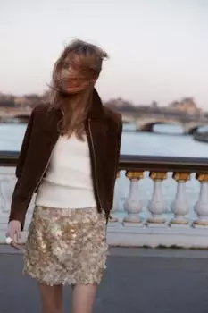 Мини- юбка с блестками ZARA, бежевый