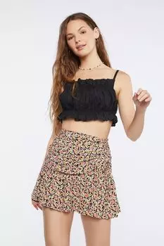 Мини-юбка с цветочным принтом Forever 21, черный