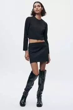 Мини-юбка в полоску ZARA, черный