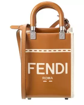 Миниатюрная лакированная сумка-тоут FENDI Sunshine, коричневый