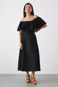 Миниатюрное черное платье миди с открытыми плечами Dorothy Perkins, черный