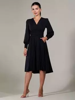 Миниатюрное платье миди из джерси с длинным рукавом Jolie Moi, черный
