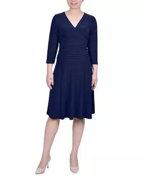 Миниатюрное платье с рукавами 3/4 и присборенной талией NY Collection, цвет Navy