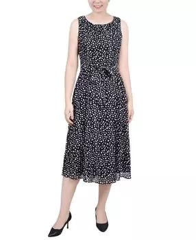 Миниатюрное шифоновое платье без рукавов с поясом NY Collection