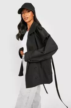 Миниатюрный короткий тренч с поясом boohoo, черный