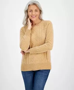 Миниатюрный свитер косой вязки из синели Style & Co, бежевый