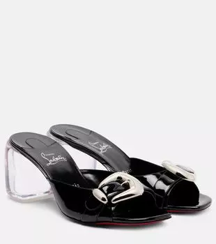 Минни Бубл 70 лаковые шлепанцы Christian Louboutin, Black/Lin Black