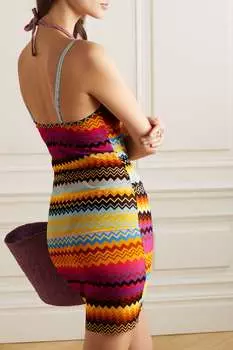 MISSONI вязаное крючком платье мини Mare в полоску, розовый