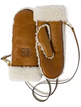 Miu Miu перчатки с мехом, коричневый