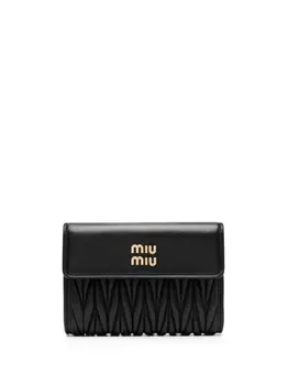 Miu Miu стеганый кошелек с логотипом, черный