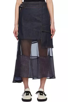 Микс деним макси-юбка Sacai, индиго