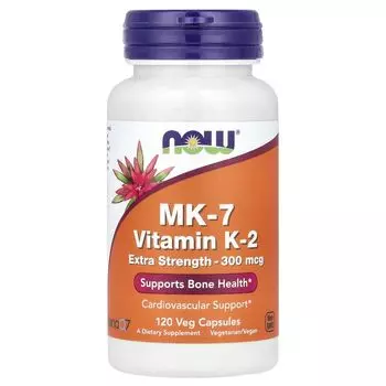 MK-7, Витамин К-2, повышенная сила, 300 мкг, 120 растительных капсул Now Foods