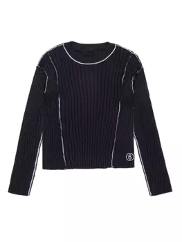 MM6 Maison Margiela Kids джемпер в рубчик с контрастной строчкой, черный