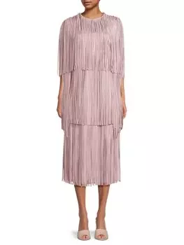 Многоярусное кожаное платье с бахромой Valentino, сирень