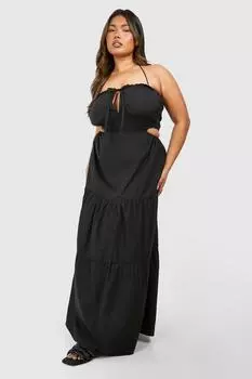 Многоярусное платье макси плюс boohoo, черный