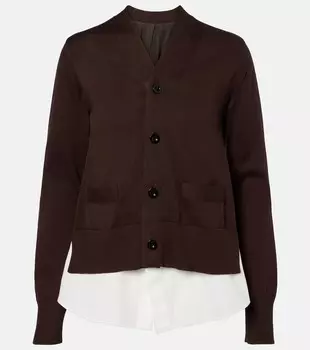 Многослойный хлопковый кардиган Sacai, BrownxOff White