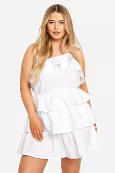 Многоуровневое мини-платье плюс с рюшами boohoo, белый