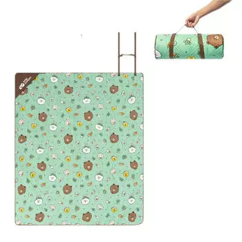 Mobi Garden Long Bear Coni Rabbit Forest Series Складной портативный коврик для пикника с коричневым медведем и зеленым принтом (200*180)