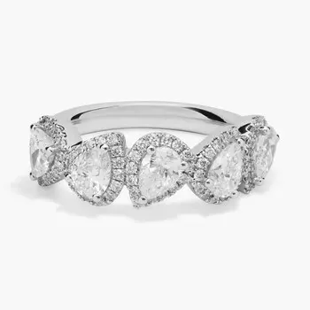 Модное кольцо с бриллиантом Halo Pear из 14-каратного белого золота (1 1/2 карата) Blue Nile