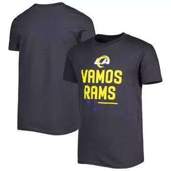 Молодежная футболка Nike Anthracite Los Angeles Rams Team со слоганом Nike