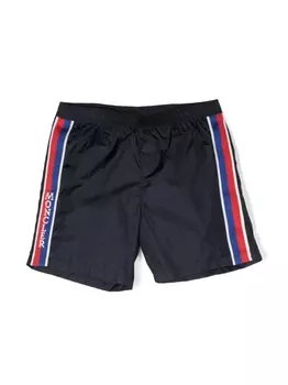 Moncler Enfant плавки-шорты в полоску с логотипом, синий