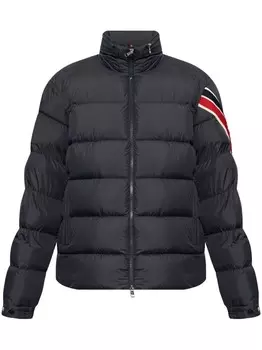 Moncler полосатый логотип-нашивка пуховик, синий