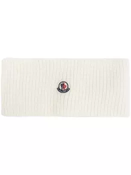 Moncler повязка на голову из рубчатой вязки с логотипом, нейтральный цвет