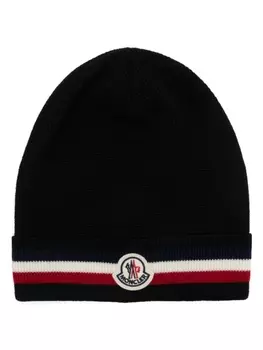 Moncler шерстяная шапка-бини в трехцветную полоску, черный