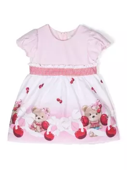 Monnalisa расклешенное платье с принтом Teddy Bear, розовый