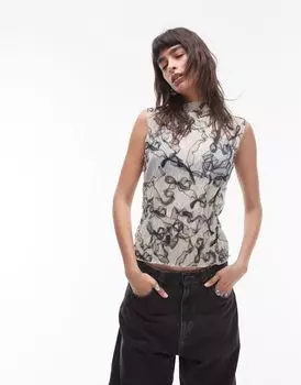 Монохромный топ без рукавов с жатым бантом Topshop