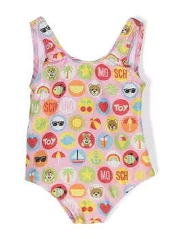 Moschino Kids купальник с графичным принтом и блестками, розовый