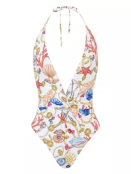 Moschino купальник с принтом, белый