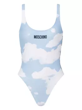 Moschino купальник с принтом, синий