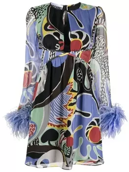 Moschino платье с принтом и перьями, черный
