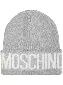 Moschino шапочка с логотипом в технике интарсия, серый