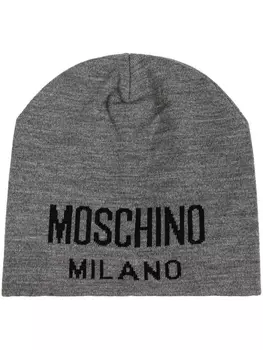 Moschino шапочка с логотипом в технике интарсия, серый