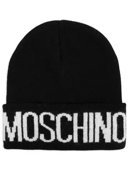 Moschino шапочка с логотипом в технике интарсия, черный