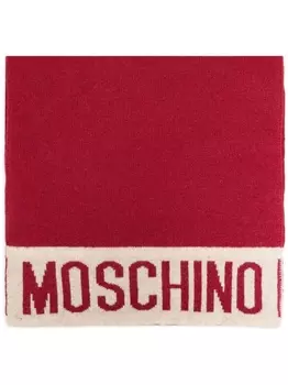 Moschino шарф с логотипом, связанный интарсией, красный
