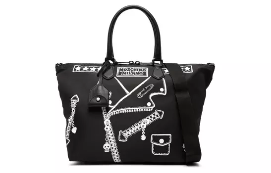 MOSCHINO Сумка-шоппер из полиэстера с телячьей кожей, мужская, черная