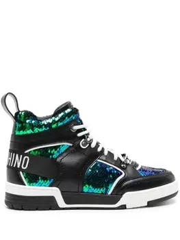 Moschino высокие кроссовки с пайетками, черный