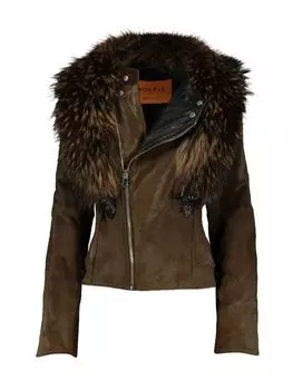 Мотоциклетная куртка Made For Generations из телячьей кожи и овчины Toscana Wolfie Furs, цвет Olive