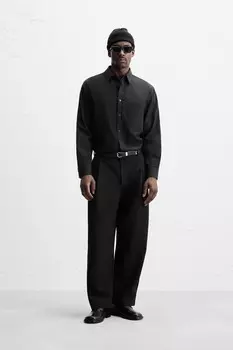 Мягкая хлопковая рубашка ZARA, черный