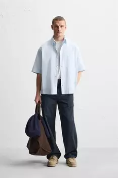 Мягкая поплиновая рубашка ZARA, небесно-голубой