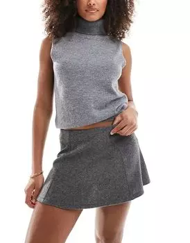 Мягкая трикотажная юбка-фонарик серого меланжевого цвета Bershka