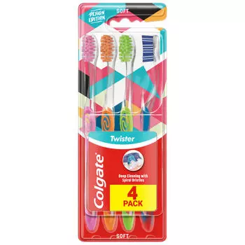 Мягкая зубная щетка, 4 шт./1 упаковка. Colgate Twister limited edition