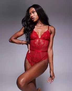 Мягкий боди ASOS DESIGN Lola из кружева красного цвета