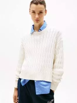 Мягкий джемпер кабельной вязки Tommy Hilfiger, цвет Ivory Petal