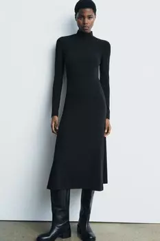 Мягкое миди платье ZARA, черный