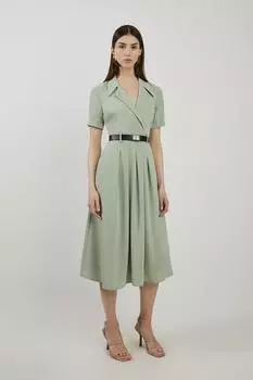 Мягкое приталенное платье мидакси с поясом Karen Millen, зеленый